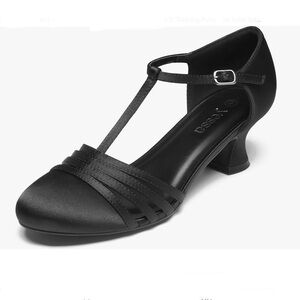 Black Satin T Strap Shoes 10 NWT